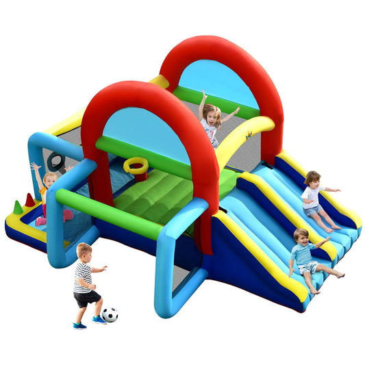 Inflatable Bounce House for Kids Bouncy Jumping Castle with Dual Slides and Sports Games Without Blower