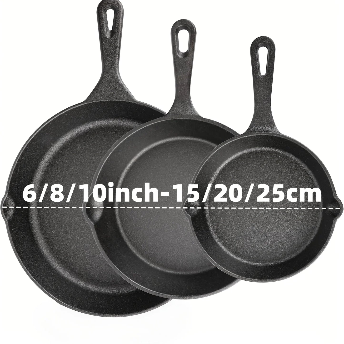 3 Piece Cast Iron Skillet Set 6 8 10 Inch Preseasoned Pans For Oven Campfire