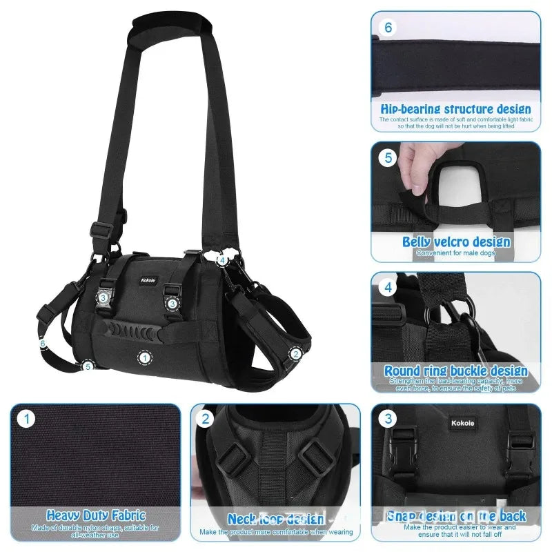 Older Limping Canine Aid Dog Assist Rehabilitation Lifting Harness Leashes Portable Dog Sling for Back Legs Hip Support Harness