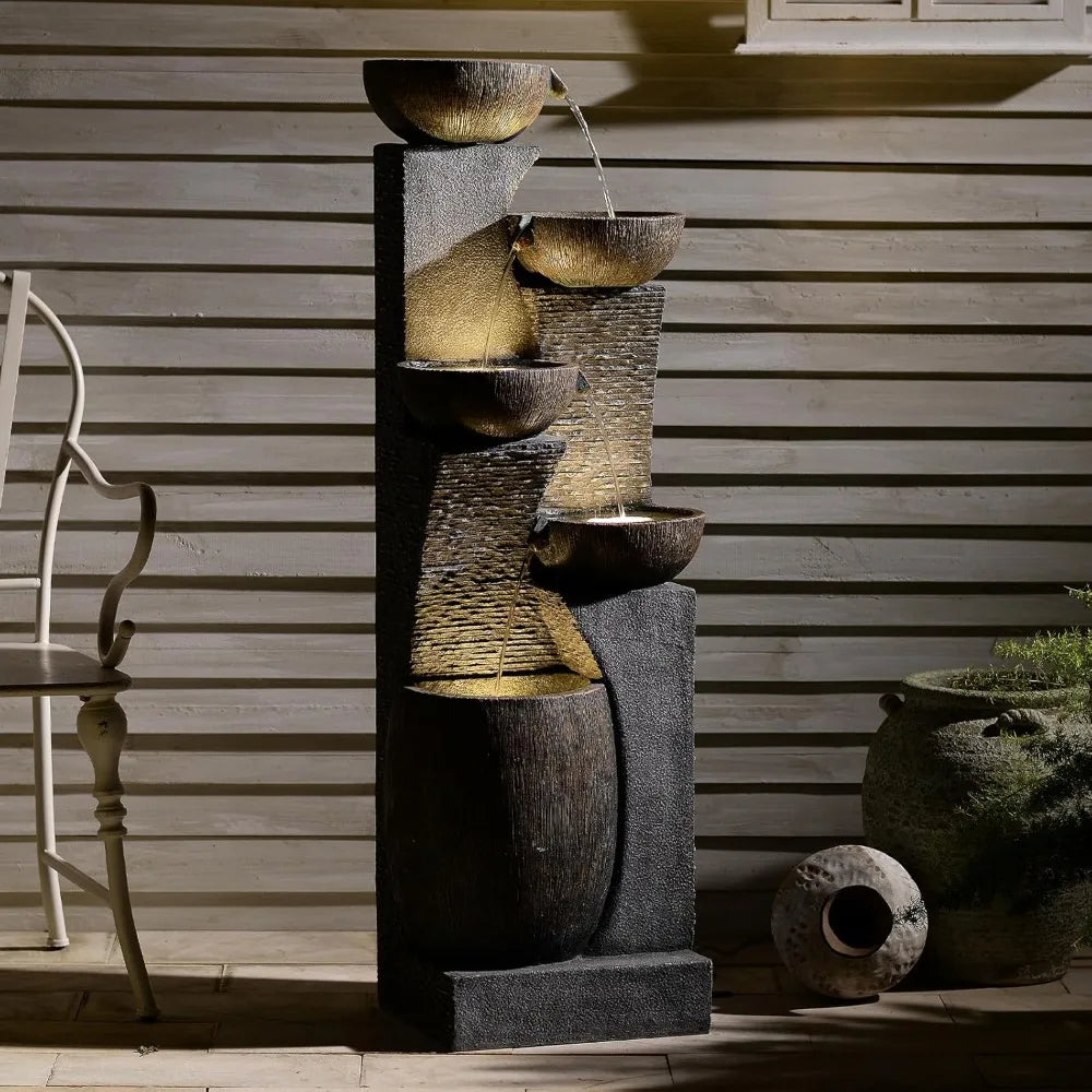 51.4" H Outdoor Garden Water Fountain for Garden, Patio, Backyard, Deck, Porch and Home Art Decor, 5 Tiers Modern Cascading Larg