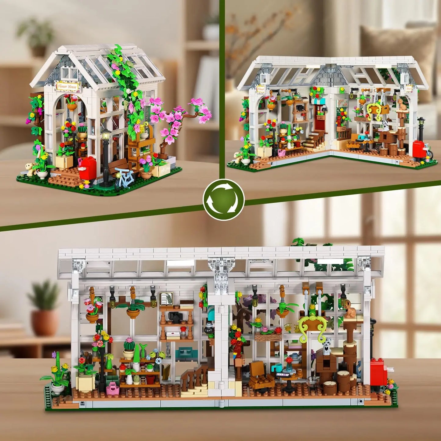 HOGOKIDS Flower House Building Set with LED-Toy with Flowers  Plants Parrot Cat Animals Playset Greenhouse Gift for Adults Teens