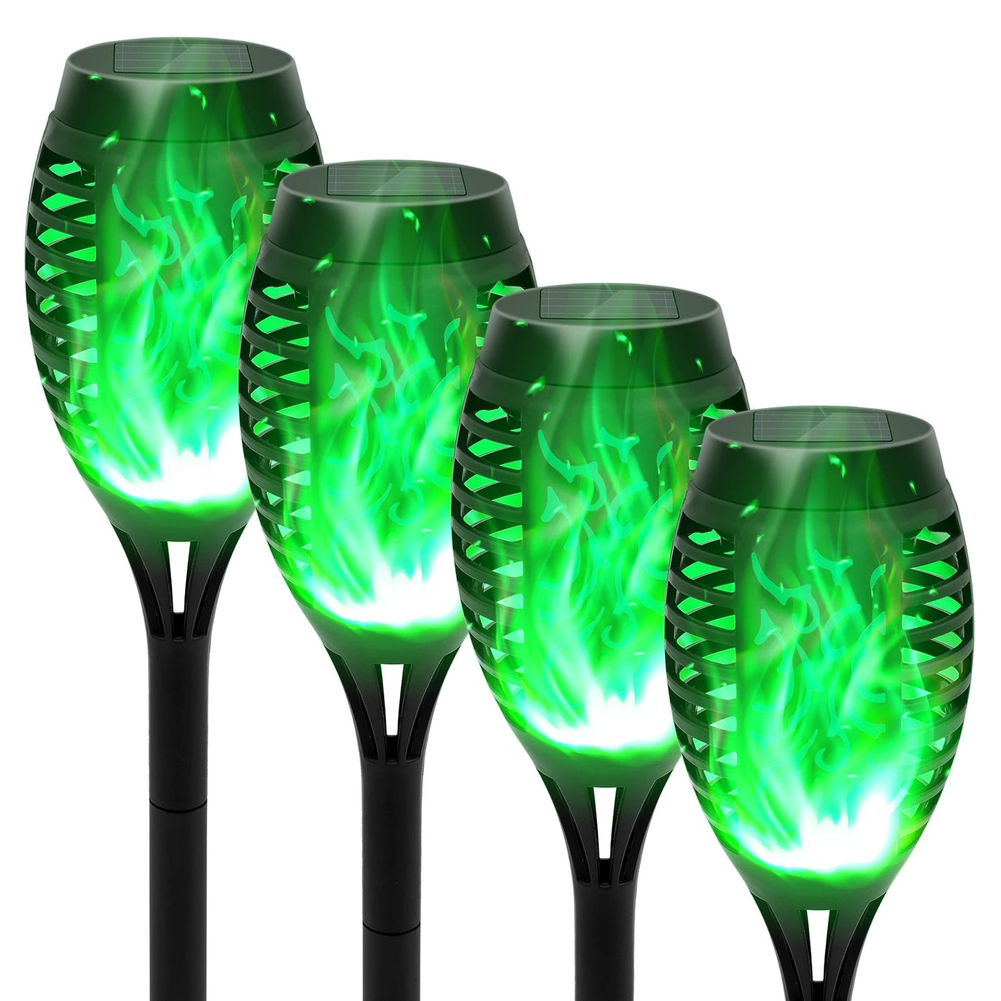 Green Solar Flame Light Outdoor with Flickering Flame Waterproof Lawn Ground Inserted Landscape for Garden Decorations Yard Pati