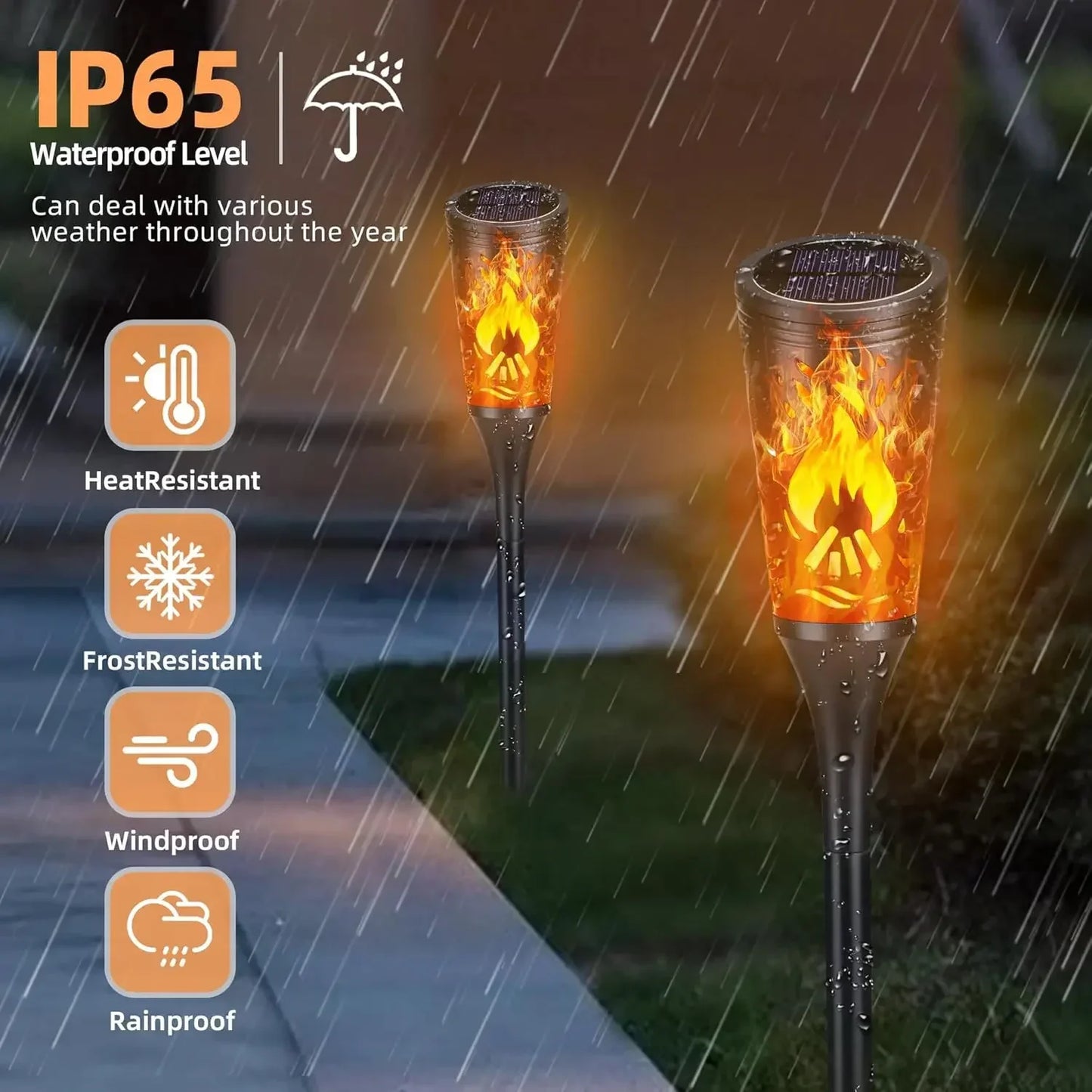 IP65 Waterproof Outdoor Solar Lights, Solar Flashlight with Flickering Flame for Outdoor Pathway Lawn Decoration
