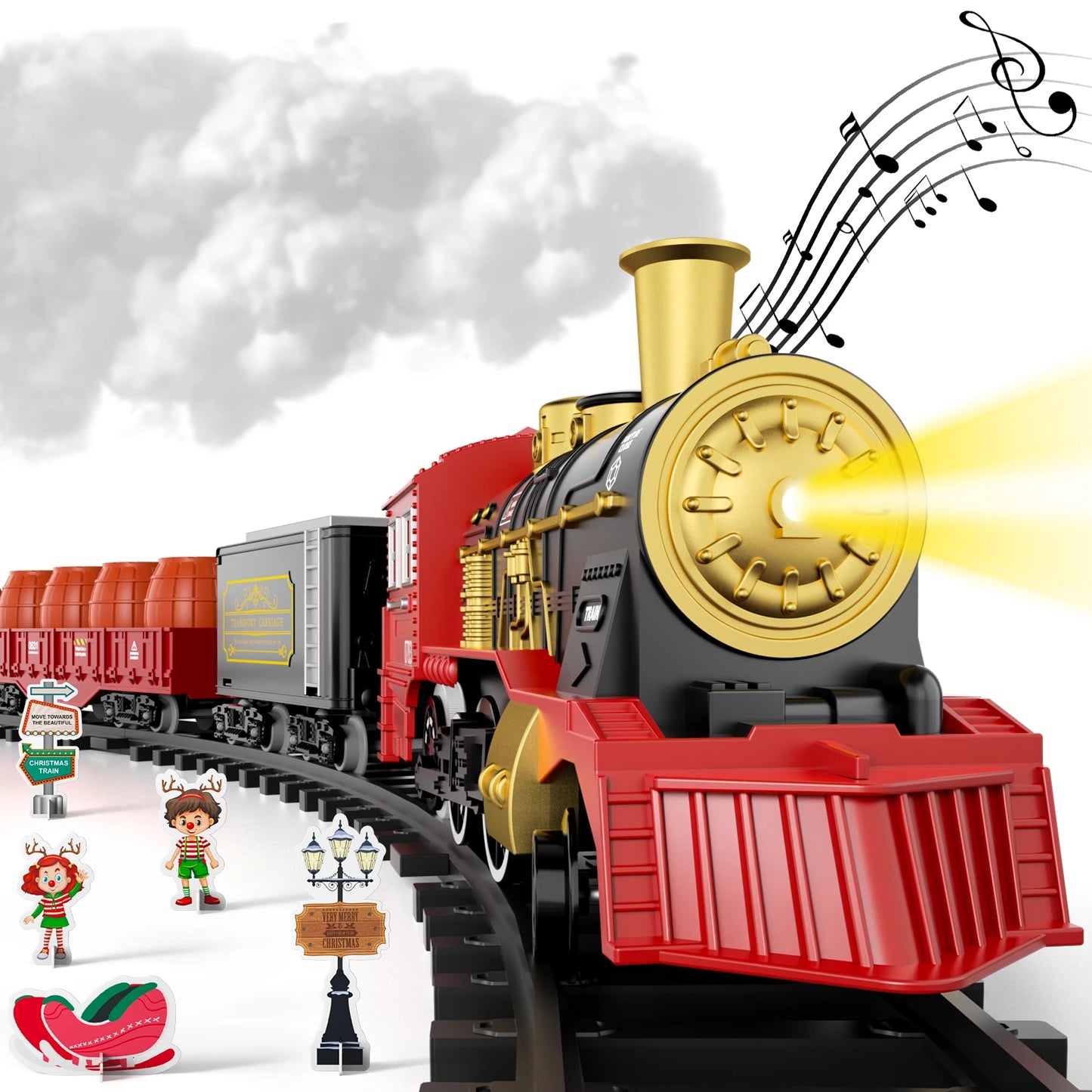 Red Train Set For Kids Light And Sound 6 Cars 28 Tracks For 3 4 5 6 Year Olds