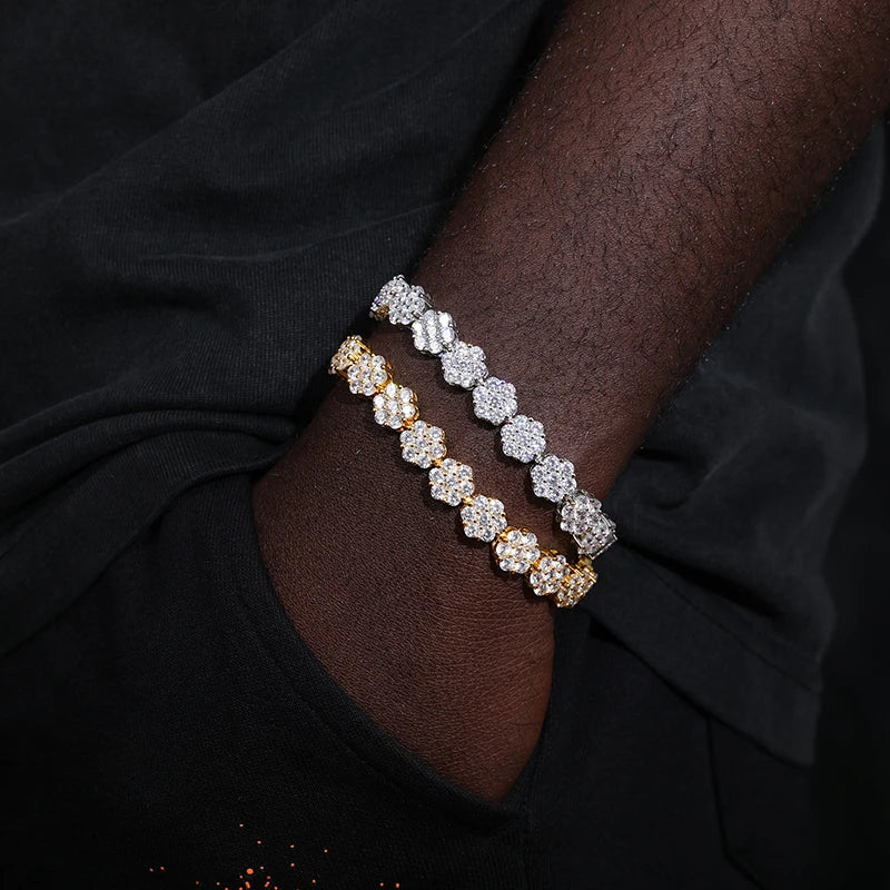 Unisex 3mm-5mm Heart 3 Row Tennis Moissanite Bracelet 925 Silver For Women Men Hip Hop Jewelry