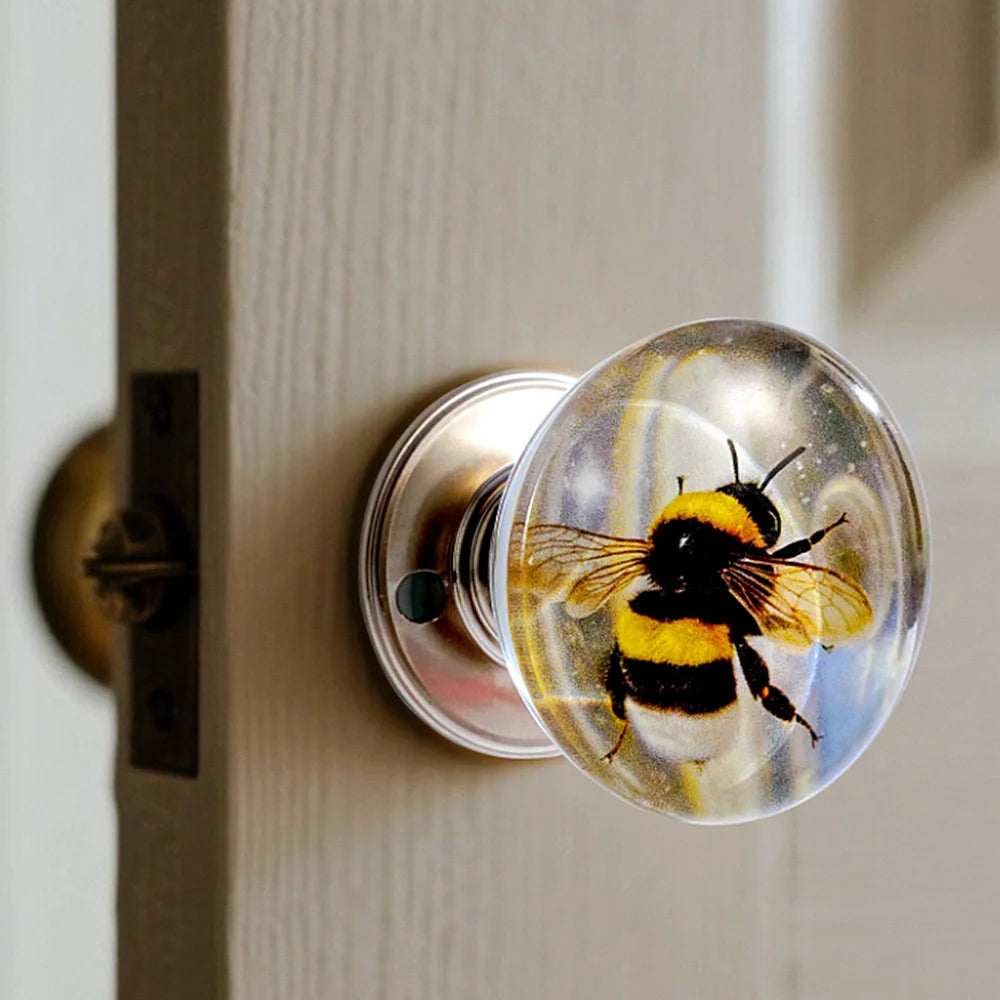 Retro Round Resin Door Knob Crystal Flower Transparent