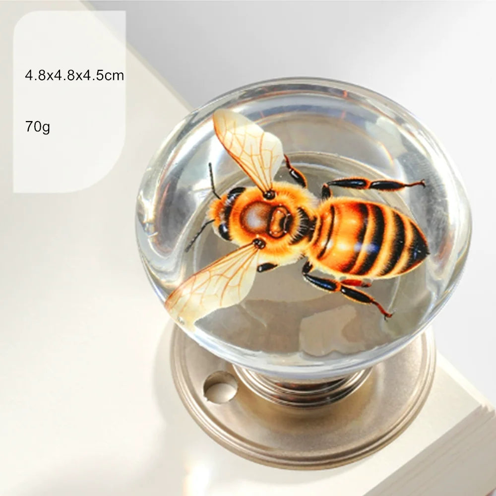 Retro Round Resin Door Knob Crystal Flower Transparent