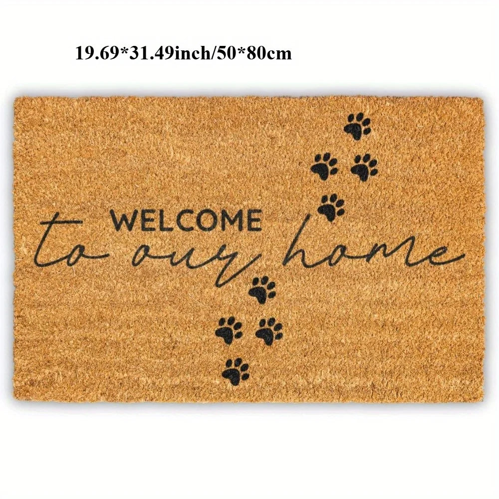 Welcome Mat With Dog Paw Print Indoor Outdoor Front Door
