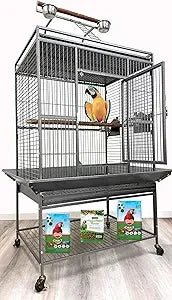 Extra Large 32" x 23" x 69"H Elegant and Durable Wrought Iron Top Play Ground Walk Ladder Bird Parrot Rolling Cage, Include Stai