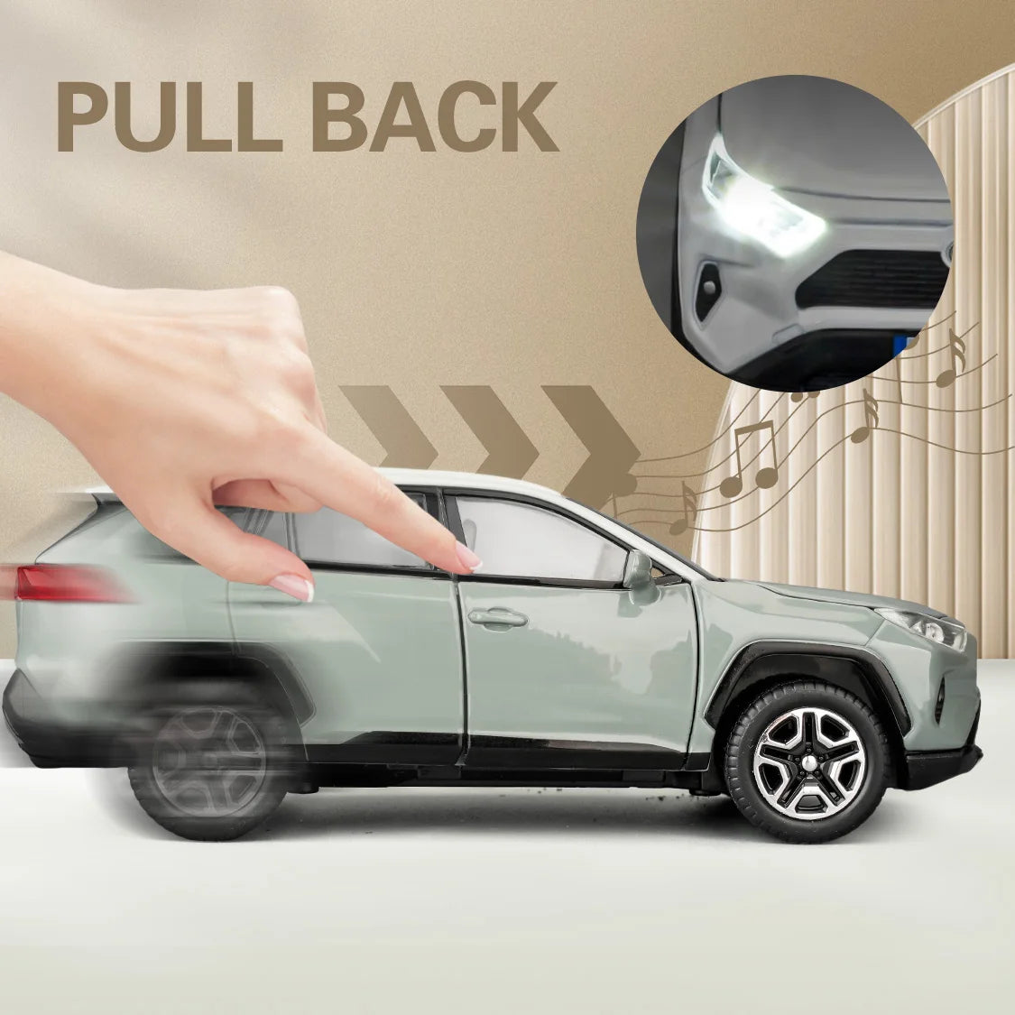 1/32 Scale RAV4 Alloy Diecast Toy Car With Light And Sound Doors Open