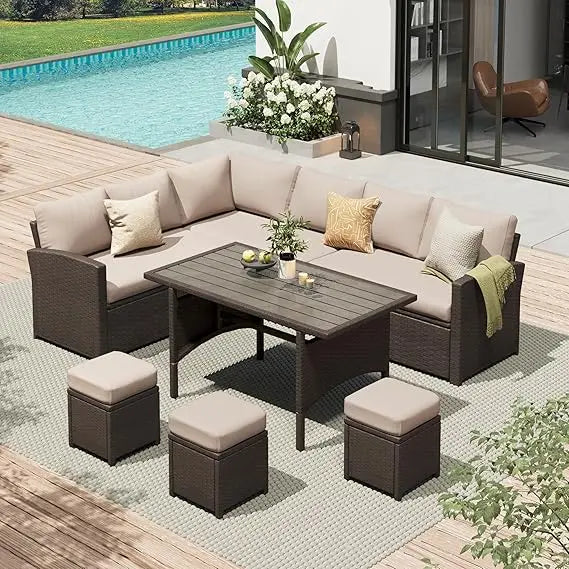 Patio Furniture Set 7 Pieces All Weather Wicker Dining