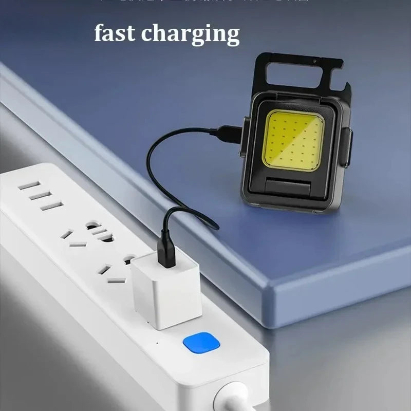 Mini Keychain COB LED Light USB Rechargeable Magnetic Bottle Opener 3 Modes