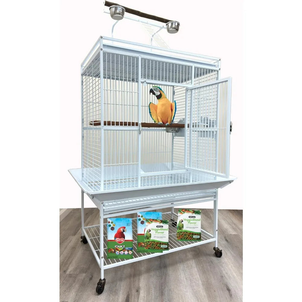 Extra Large 32" x 23" x 69"H Elegant and Durable Wrought Iron Top Play Ground Walk Ladder Bird Parrot Rolling Cage, Include Stai