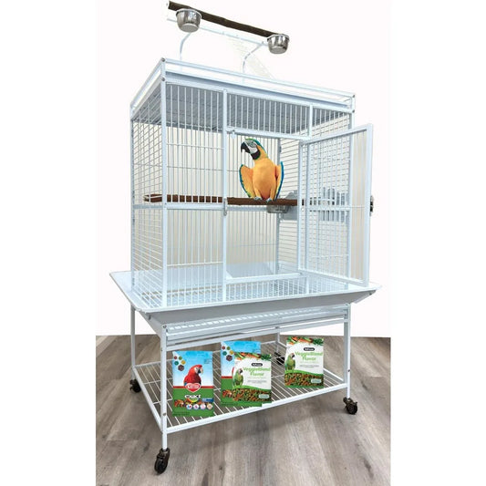 Extra Large 32" x 23" x 69"H Elegant and Durable Wrought Iron Top Play Ground Walk Ladder Bird Parrot Rolling Cage, Include Stai