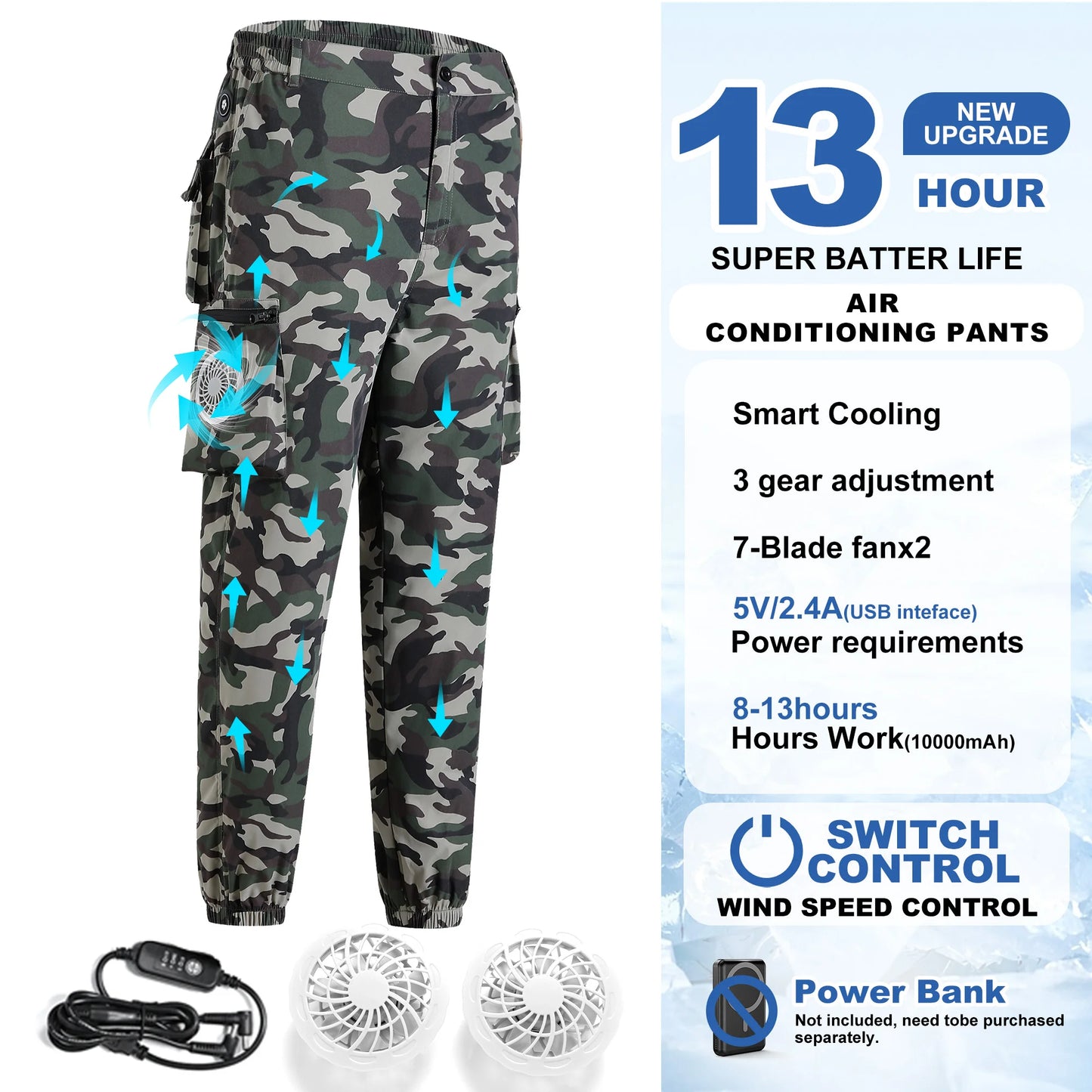 Fan Pants Cold Fishing Ride Climbing Hiking Sports Fan Suit Air-Conditioning Clothes Fan Cooling Outdoor Work Pants -13°