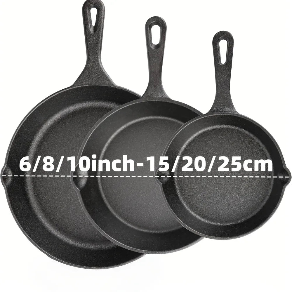 3 Piece Cast Iron Skillet Set 6 8 10 Inch Preseasoned Pans For Oven Campfire