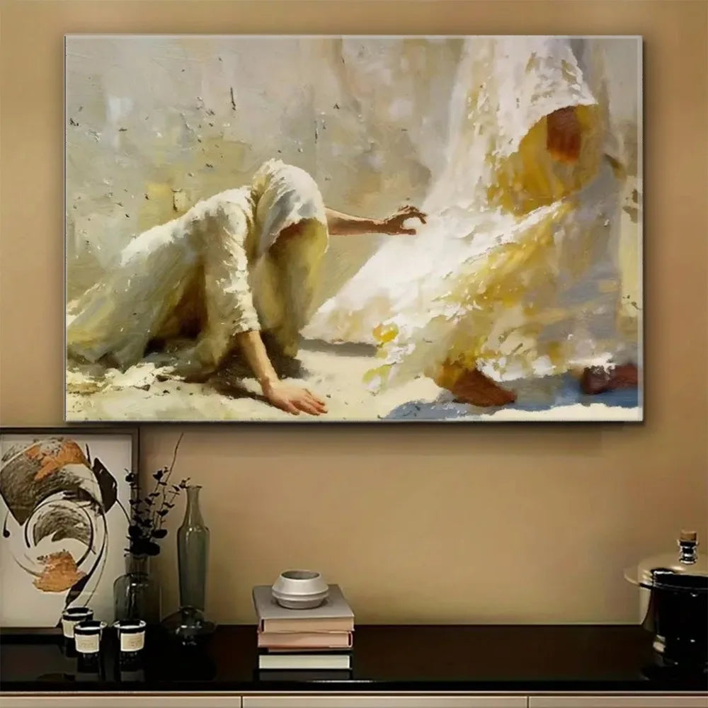 1.5 "Chunky wood pine ribbon Frame, Upholstery artwork, Home decor, Embrace of Faith, Jesus and Woman, Upholstery