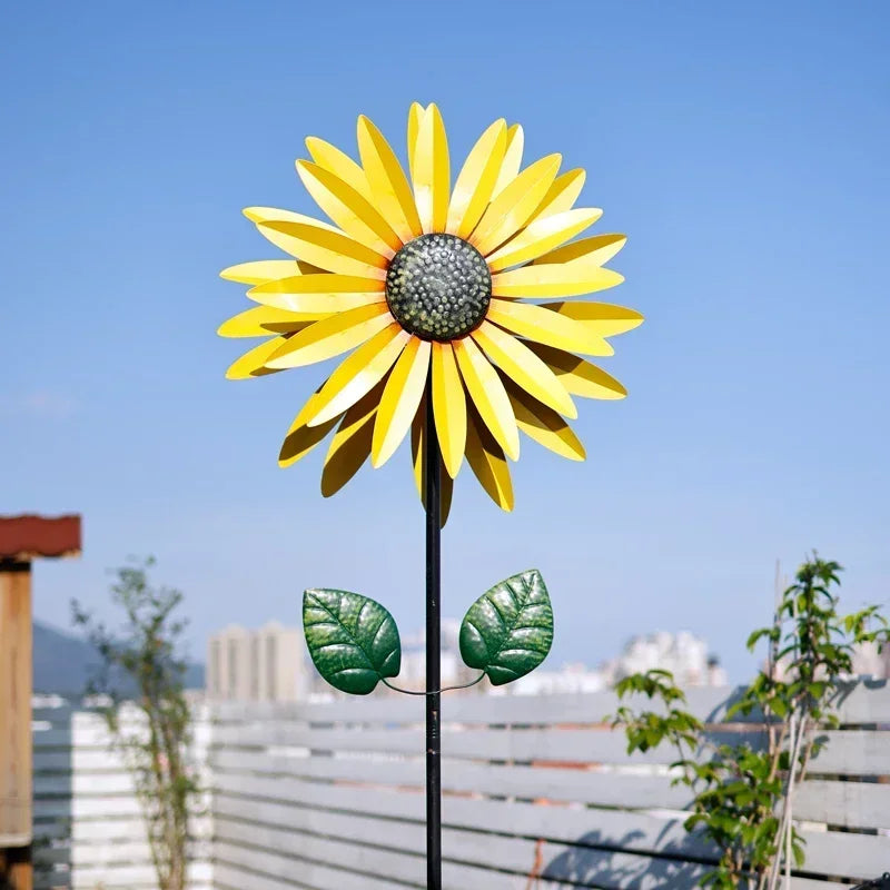 Enchanting Courtyard Sunflower Windmill Vibrant Iron Art Hand-painted Spinner Decorative Garden Ground Stake Climbing Support