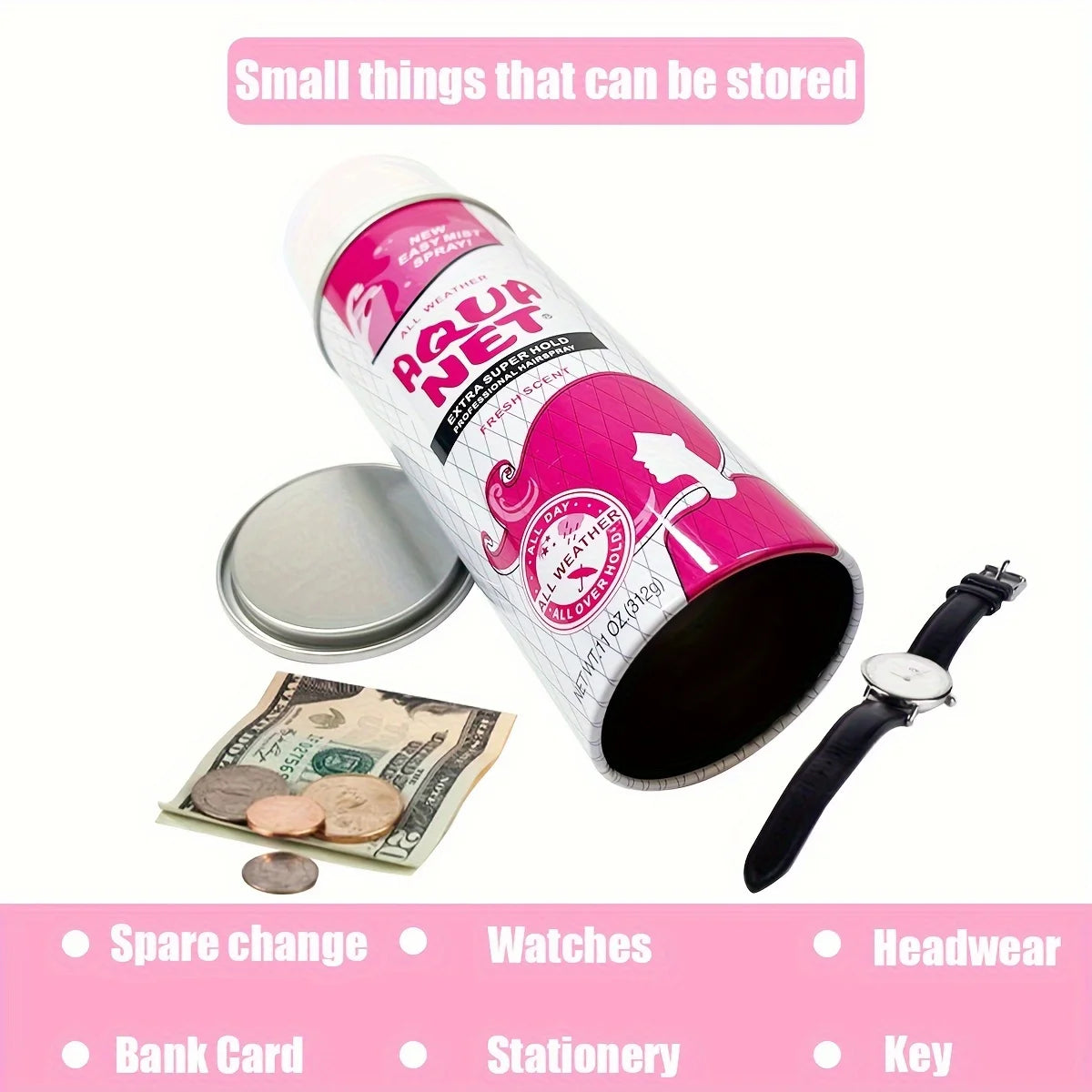 Aquanet Spray Diversion Safe Stash Can with Food Grade Smell Proof Bag with Hidden Compartment for Keys, Cash and Valuables