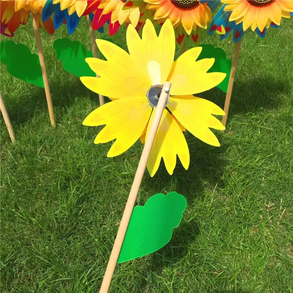 Colorful Sunflower Windmill Wind Turbine Wooden Pole Plug-in Windmill Camping Picnic Lawn Party Decoration