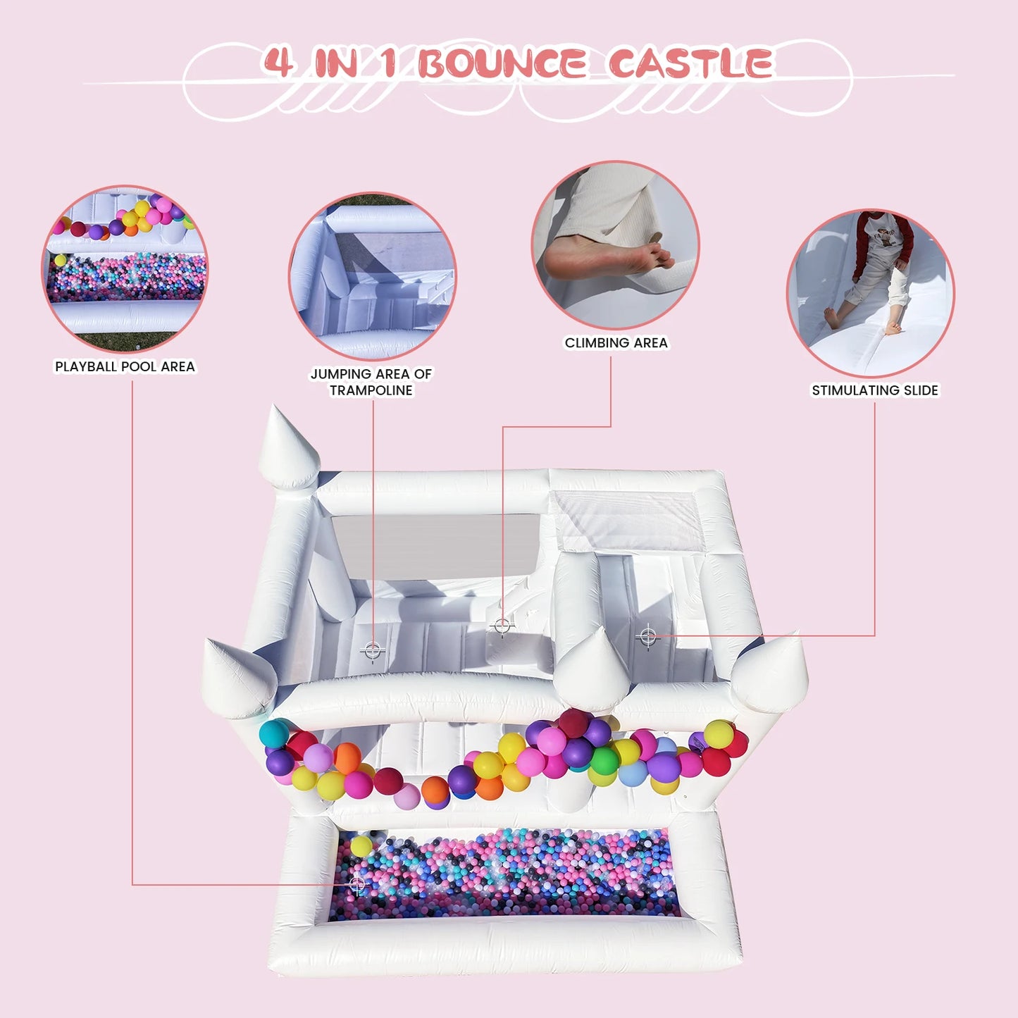New Inflatable White Bounce House for Big Kids and Adults with Slide and Ball Pit Commercial PVC Bouncy Castle for Weddings Parties and Events