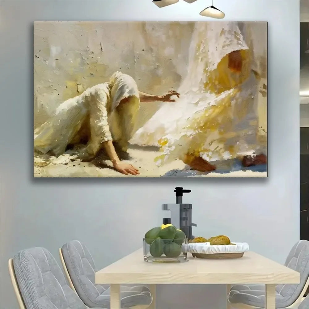 1.5 "Chunky wood pine ribbon Frame, Upholstery artwork, Home decor, Embrace of Faith, Jesus and Woman, Upholstery