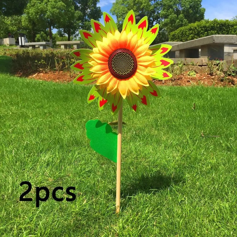 Colorful Sunflower Windmill Wind Turbine Wooden Pole Plug-in Windmill Camping Picnic Lawn Party Decoration