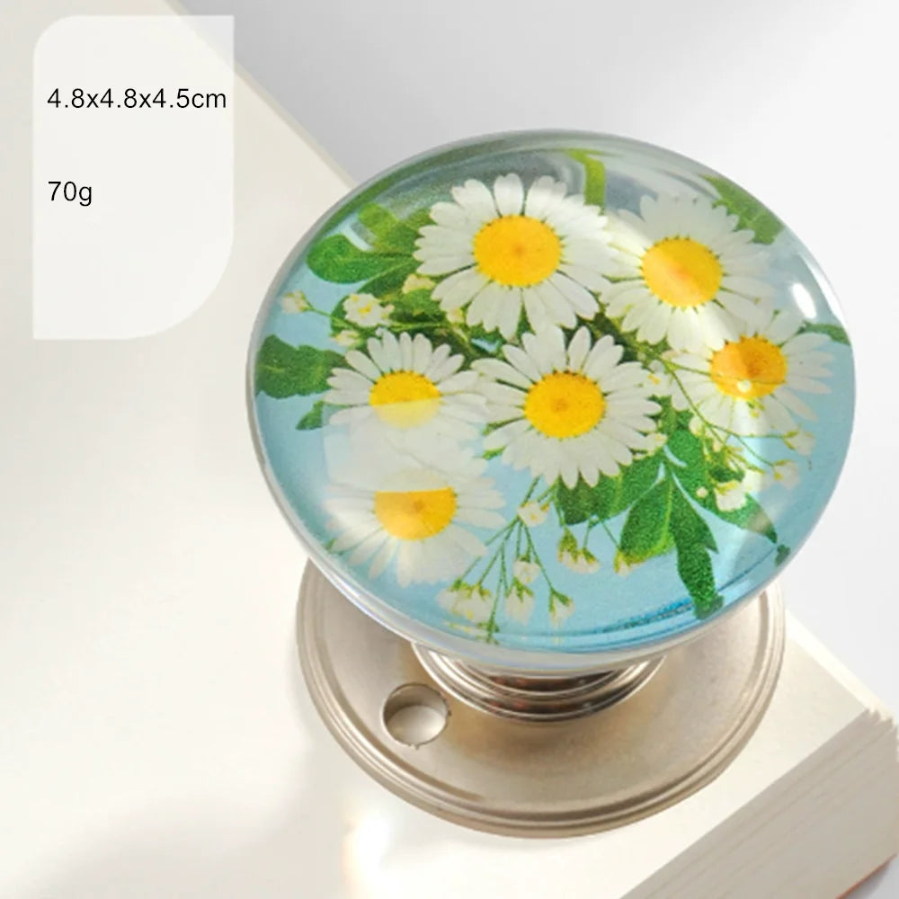 Retro Round Resin Door Knob Crystal Flower Transparent