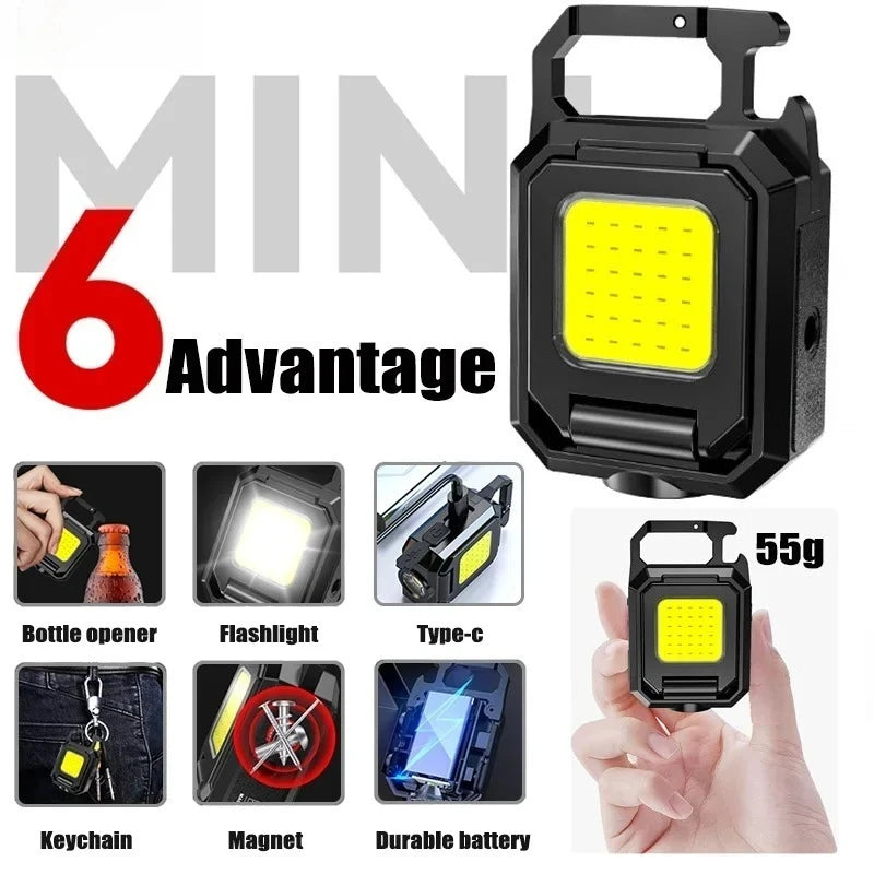 Mini Keychain COB LED Light USB Rechargeable Magnetic Bottle Opener 3 Modes