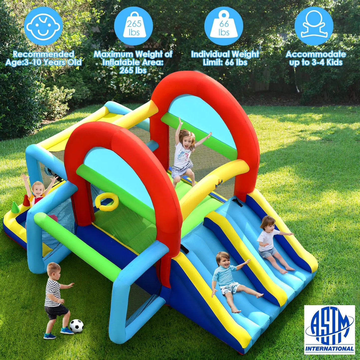 Inflatable Bounce House for Kids Bouncy Jumping Castle with Dual Slides and Sports Games Without Blower