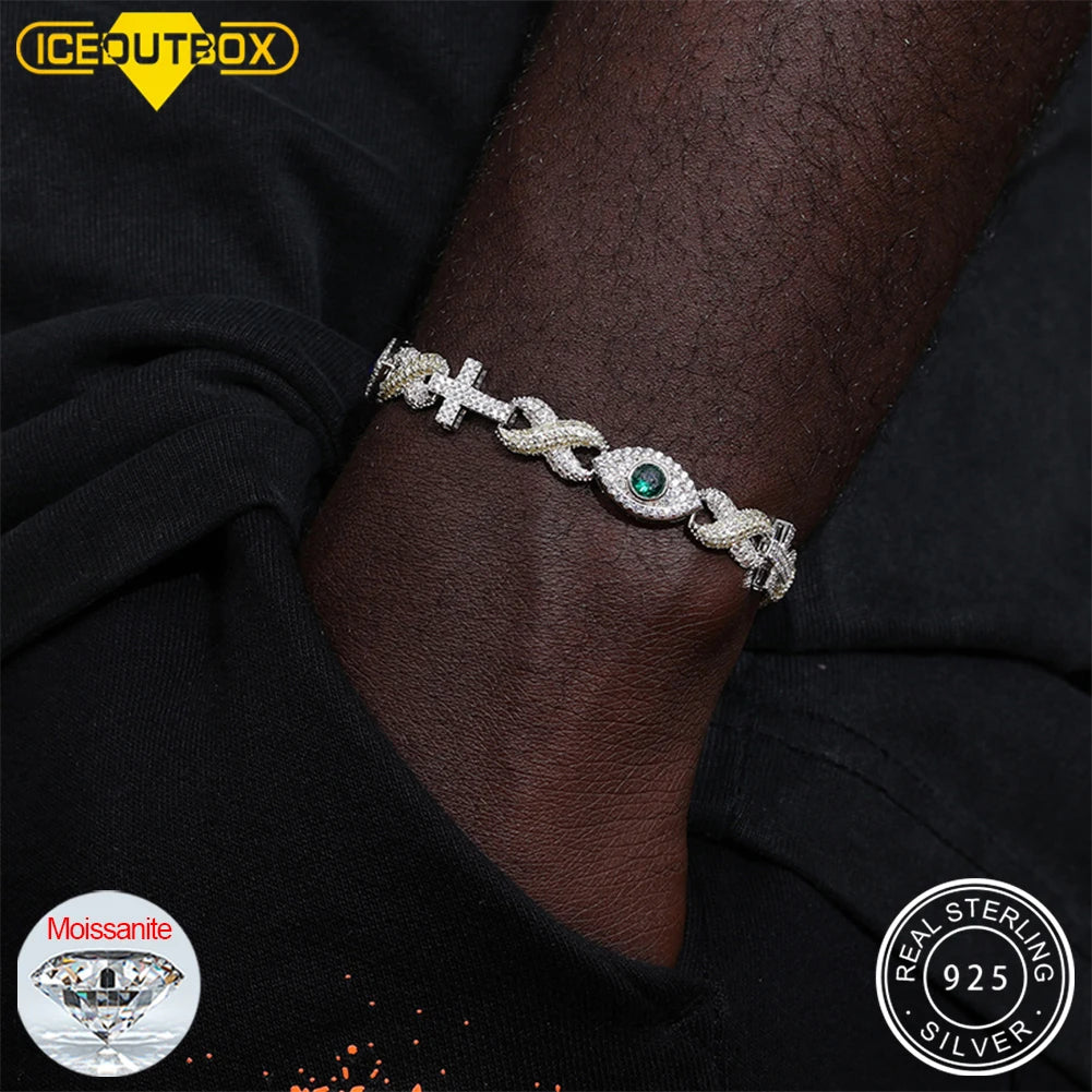 New Cross Infinity Symbol Evil Eye Charm Cuban Chain Bracelet Cubic Zirconia Chain For Women Men Iced Out Hip Hop Party Jewelry