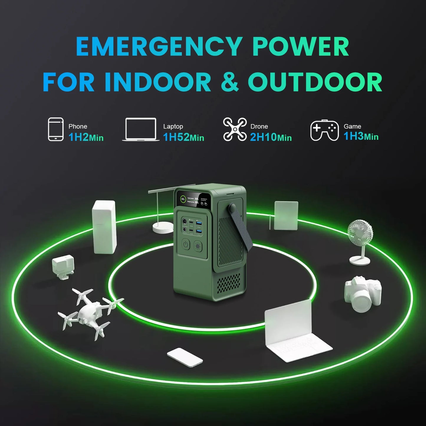 CTOLITY 200W Power Station Camping USB Type C Port 192Wh LiFePO4 60000mAh