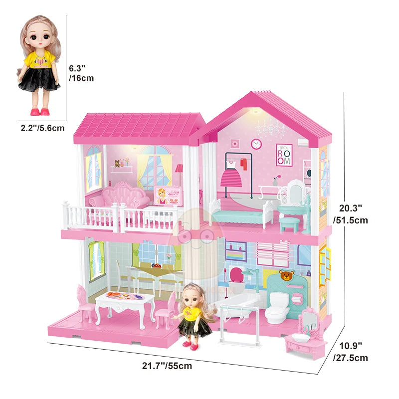 DIY Princess Dollhouse Pink Castle Educational Toy Gift