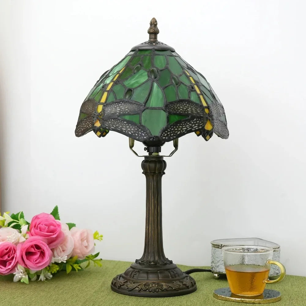 8inch 20cm Tiffany Desk Light Stained Glass Dragonfly Lampshade Bedside Table Lamp for Bedroom Living Room Lampara Mesita Noche