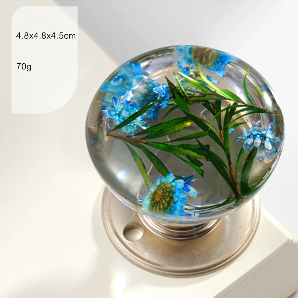 Retro Round Resin Door Knob Crystal Flower Transparent