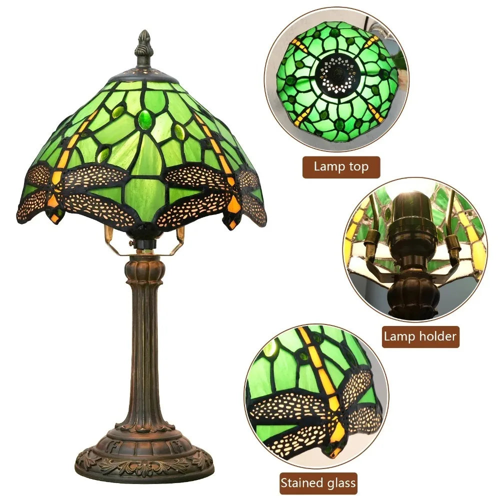 8inch 20cm Tiffany Desk Light Stained Glass Dragonfly Lampshade Bedside Table Lamp for Bedroom Living Room Lampara Mesita Noche