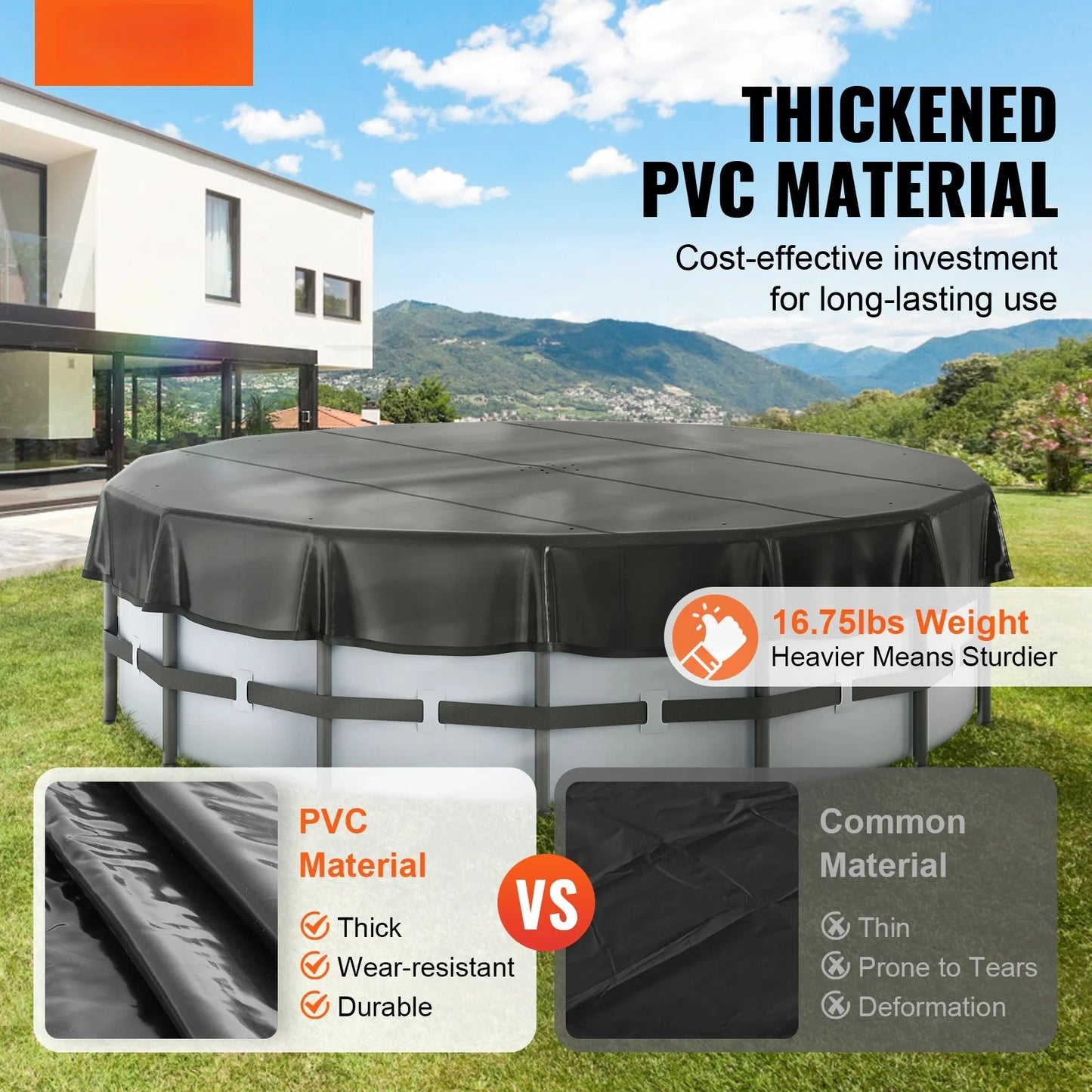 15 Ft Round Pool Cover, Solar Covers for Above Ground Pools, Safety Pool Cover with Drawstring Design, PVC Summer Pool Cover