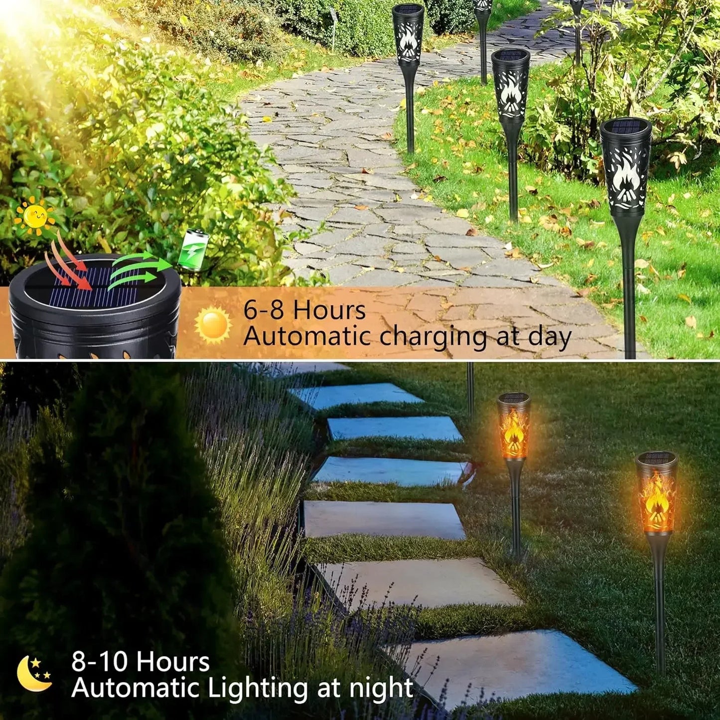 IP65 Waterproof Outdoor Solar Lights, Solar Flashlight with Flickering Flame for Outdoor Pathway Lawn Decoration