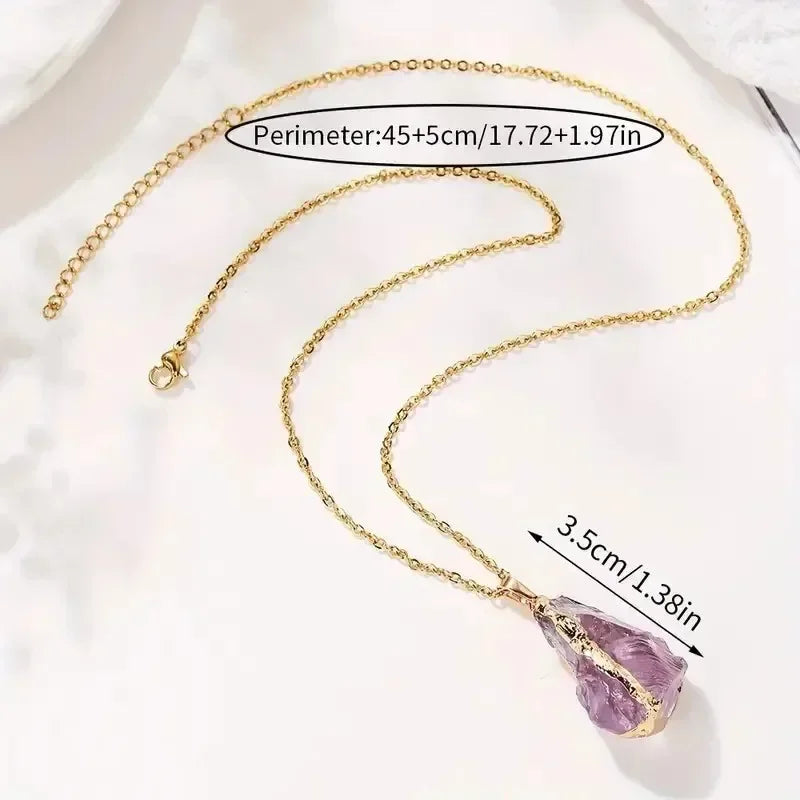 Irregular Gold Plated Edge Natural Stone Pendant Amethyst