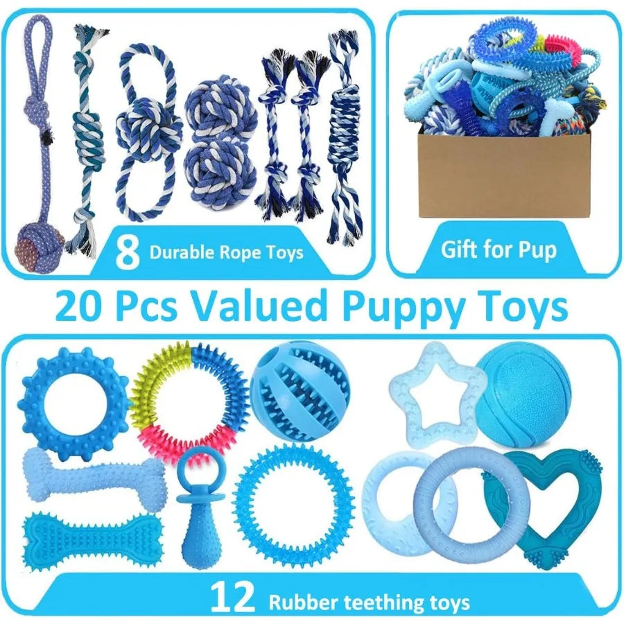 20 Pack Blue Puppy Chew Toys For Small Breeds Teething