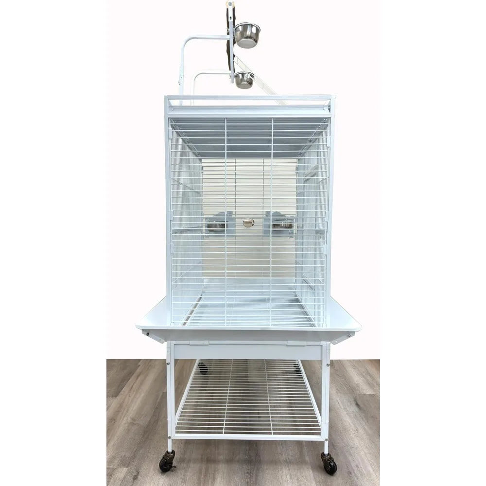 Extra Large 32" x 23" x 69"H Elegant and Durable Wrought Iron Top Play Ground Walk Ladder Bird Parrot Rolling Cage, Include Stai