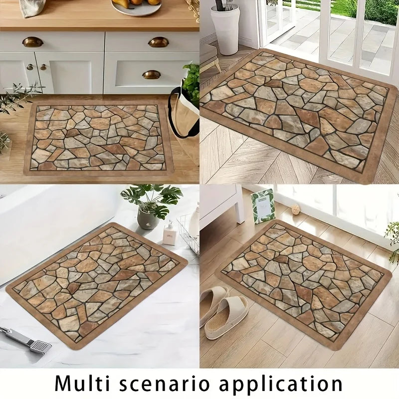 Stone Anti Slip Door Mat Washable Polyester Entrance Mat