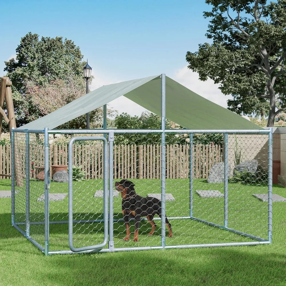 Kennel House Mesh Big Pet Cage Pen Playpen with Steel Galvanized Fence Waterproof, Secure Lock Outside (90" L x 90" W x 63" H)