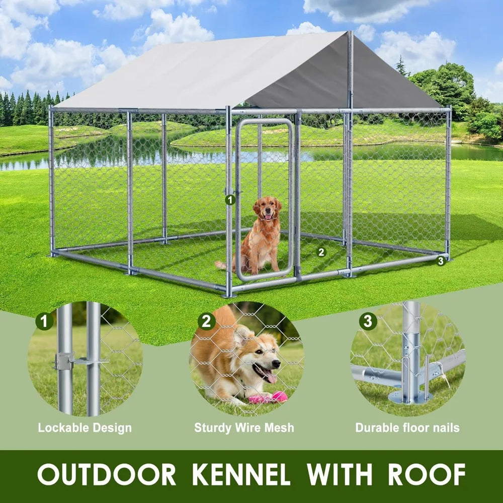 Kennel House Mesh Big Pet Cage Pen Playpen with Steel Galvanized Fence Waterproof, Secure Lock Outside (90" L x 90" W x 63" H)