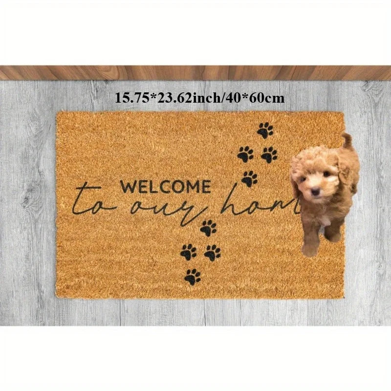 Welcome Mat With Dog Paw Print Indoor Outdoor Front Door