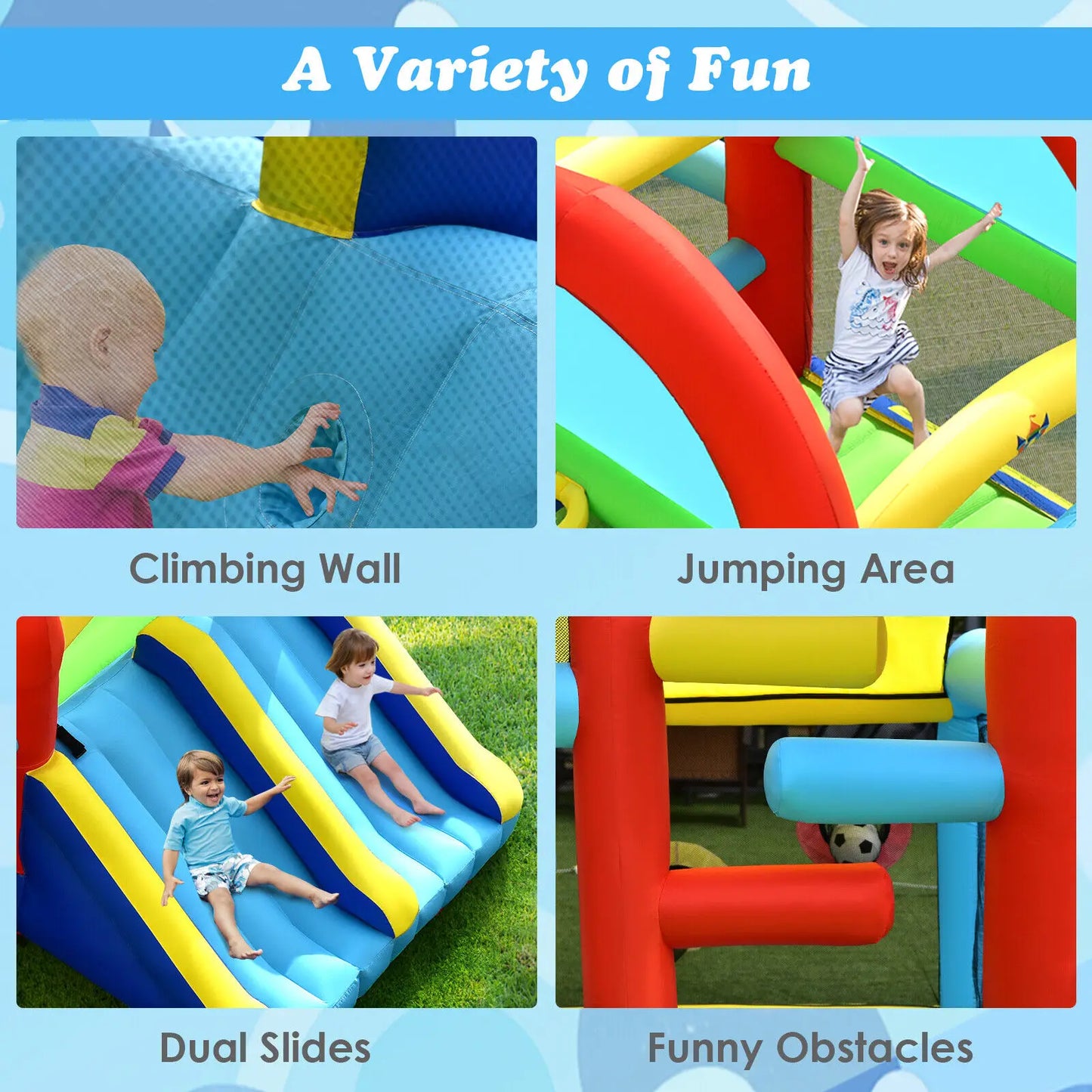 Inflatable Bounce House for Kids Bouncy Jumping Castle with Dual Slides and Sports Games Without Blower
