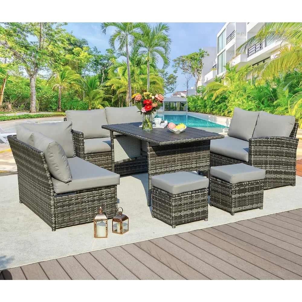 Patio Furniture Set 7 Pieces All Weather Wicker Dining