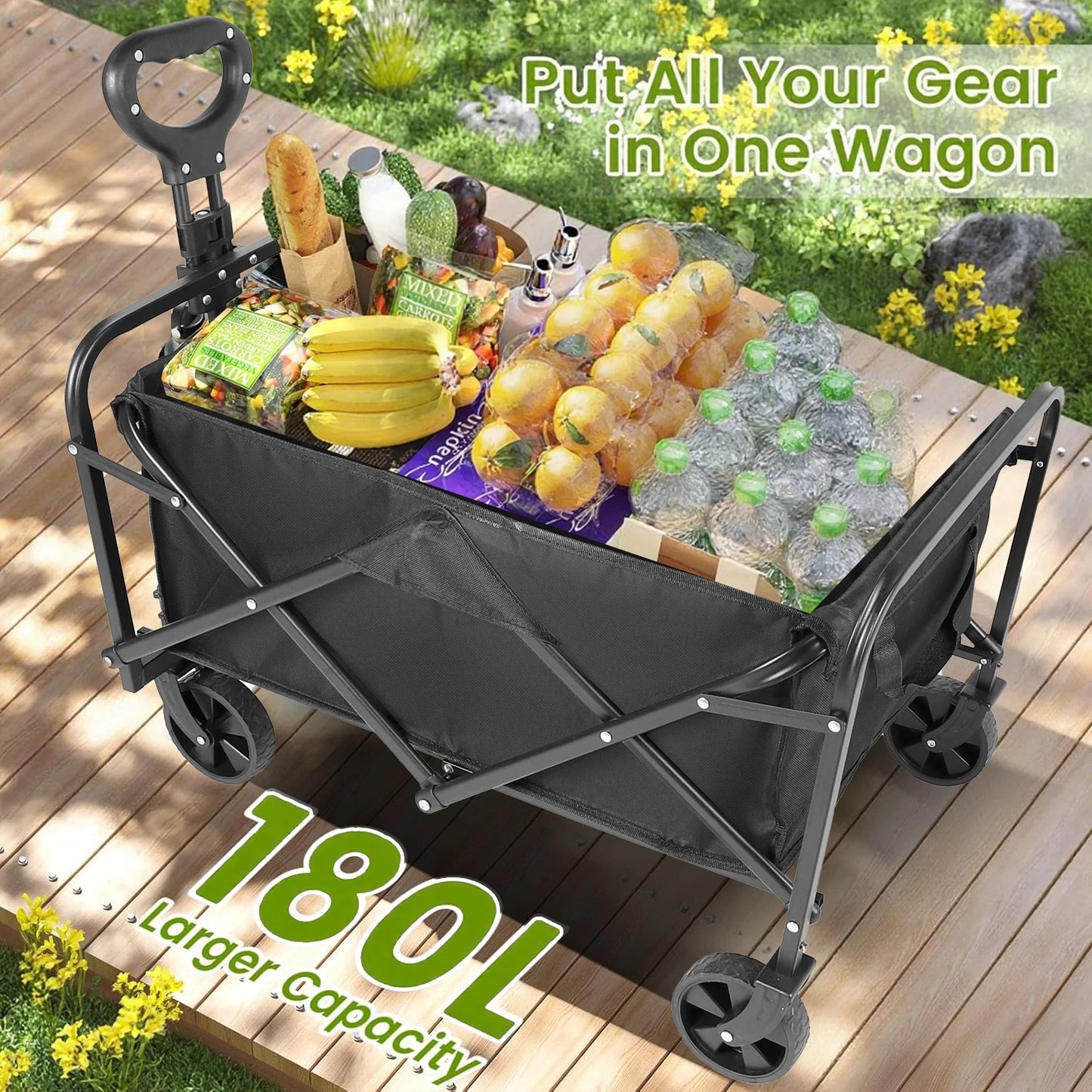 Heavy Duty Wagon Cart Foldable Portable Groceries Beach Utility Wagon All Terrain Wheels