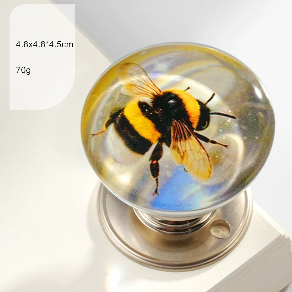 Retro Round Resin Door Knob Crystal Flower Transparent