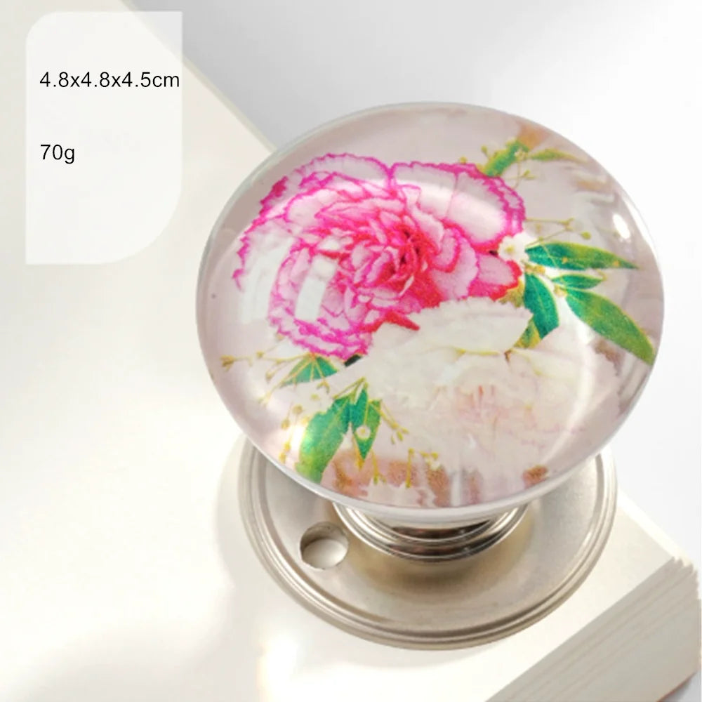 Retro Round Resin Door Knob Crystal Flower Transparent